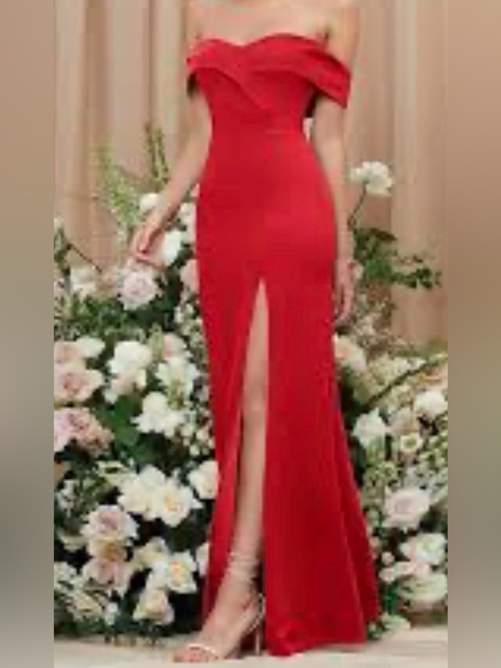 SHEIN Red Off-Shoulder Prom Gown with High Front Slit